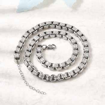 7MM 304 Stainless Steel Textured Box Chain Necklaces, Tarnish Free, Stainless Steel Color, 16.54 inch(42cm)