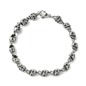 Halloween 304 Stainless Steel Skull Link Chain Bracelets for Women Men, Antique Silver, 8-1/4 inch(21cm)