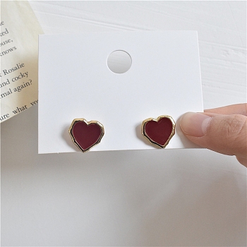 Alloy Enamel Earrings for Women, Heart, 18x11mm