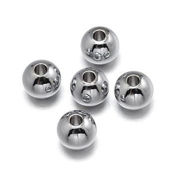 Brass Beads, Lead Free & Nickel Free & Cadmium Free, Solid Round, Real Platinum Plated, 3mm, Hole: 1mm
