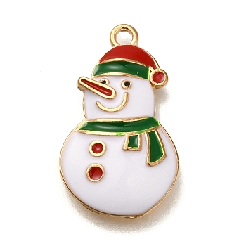 Christmas Theme Alloy Enamel Pendants, Cadmium Free & Lead Free, Golden, Snowman, 22x13x3mm, Hole: 1.5mm