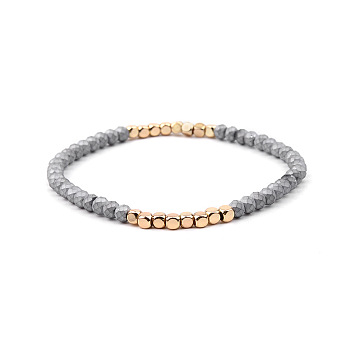 Gold-tone Miyuki Elastic Crystal Beaded Bracelet with Acrylic Tube Beads