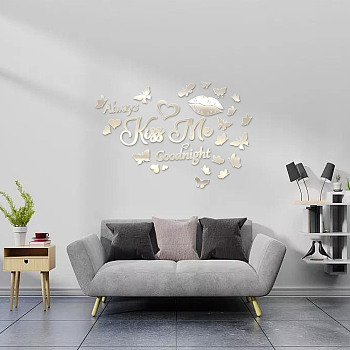 Custom Acrylic Wall Stickers, for Home Living Room Bedroom Decoration, Rectangle with Mixed Pattern, Silver, 460x470mm
