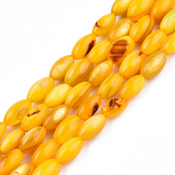 Natural Freshwater Shell Beads Strands, Dyed, Rice, Orange, 7.5x4mm, Hole: 0.8mm, about 51~52pcs/strand, 14.96 inch~15.16 inch(38~38.5cm)