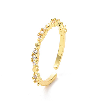 Clear Cubic Zirconia Heart Open Cuff Ring, Brass Jewelry for Women, Golden, US Size 7 3/4(17.9mm)