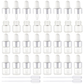 1ml Glass Dropper Bottles, with Dropper, For Traveling Essential Oils Perfume Cosmetic Liquid, with Disposable Plastic Transfer Pipettes, Clear, Bottle: 1.6x3.8cm, Capacity: 1ml