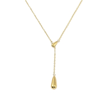 304 Stainless Steel Teardrop Pendant Necklaces, Long-Lasting Plated, Real 18K Gold Plated, 17.32 inch(44cm)