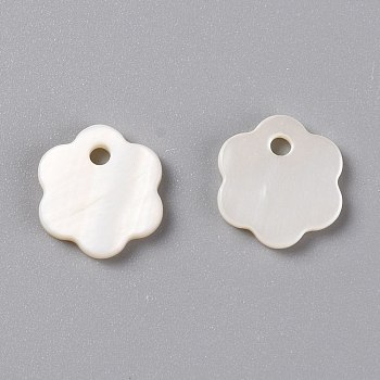 Natural Freshwater Shell Charms, Flower, Seashell Color, 10x9x1mm, Hole: 1.4mm