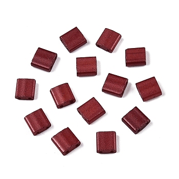 2-Hole Baking Paint Glass Seed Beads, Rectangle, Brown, 5x4.5~5.5x2~2.5mm, Hole: 0.5~0.8mm