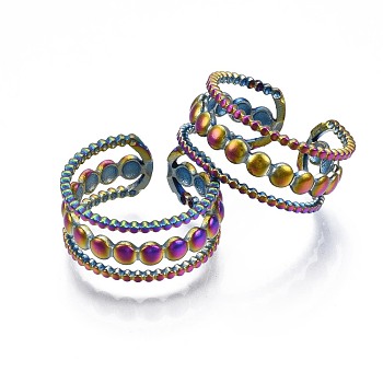 304 Stainless Steel Hollow Cuff Ring, Rainbow Color Open Ring for Women, US Size 6 1/2(16.9mm)