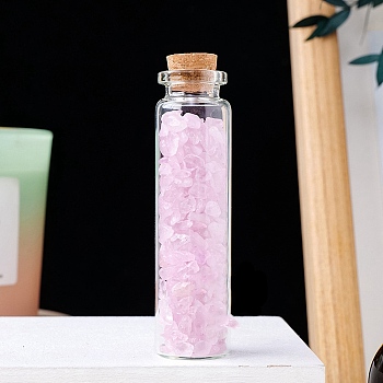 Natural Rose Quartz Chips in a Glass Bottle with Cork Cover, Mineral Specimens Wishing Bottle Ornaments for Home Office Decoration, 70x22mm