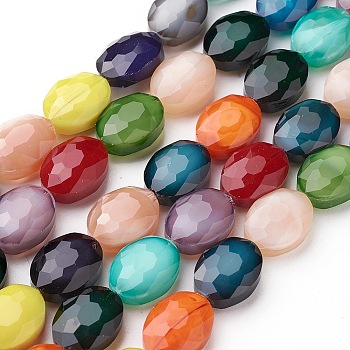 Pearl Luster Plated Glass Bead Strands, Faceted Oval, Mixed Color, 16x12x7~7.5mm, Hole: 1mm, about 24pcs/strand, 15 inch