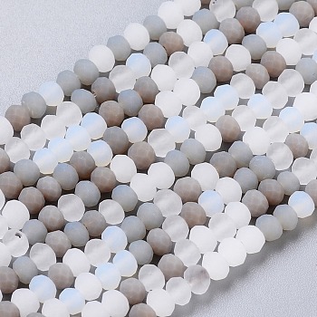 Faceted Glass Beads Strands, Frosted, Rondelle, Gray, 2.5~3.2x1.8~2.6mm, Hole: 0.8mm, about 185~186pcs/Strand, 15.55~15.75 inch(39.5~40cm)
