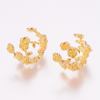 Brass Fancy Bead Caps, Flower, Long-Lasting Plated, 4-Petal, Real 24K Gold Plated, 14x16x18mm, Hole: 2.5mm