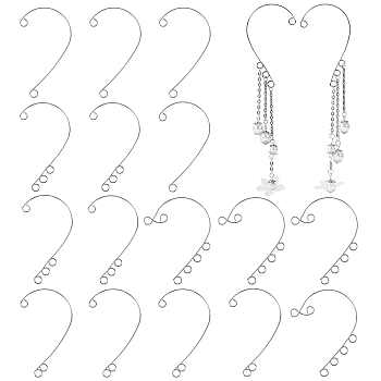 16Pcs 4 Style 316 Stainless Steel Ear Cuff Findings, Climber Wrap Around Non Piercing Earring Findings, with Horizontal Loops, Stainless Steel Color, 55~59x36~46x0.5mm, Hole: 4mm, 4Pcs/style