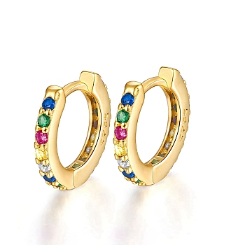 Cubic Zirconia Hoop Earrings for Women, Real 18K Gold Plated 925 Sterling Silver Jewelry, Colorful, 10.3x11x1.5mm