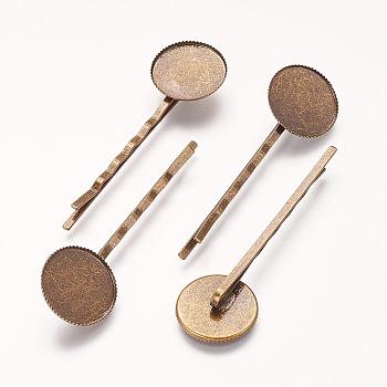 Iron Hair Bobby Pin Findings, Flat Round, Antique Bronze, 2x63x2mm, Tray: 18mm