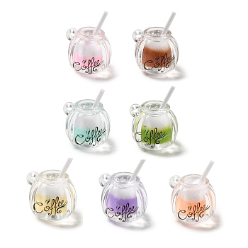 Transparent Resin Pendants, Coffee Cup Charms, Mixed Color, 21x16x16mm, Hole: 1.6mm