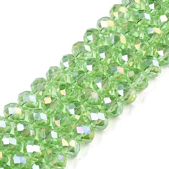 Electroplate Glass Beads Strands, AB Color Plated, Faceted, Rondelle, Pale Green, 8x6mm, Hole: 1mm, about 64~65pcs/strand, 15.75~16.14 inch(40~41cm)