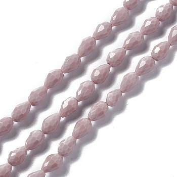 Faceted Glass Beads Strands, Teardrop, Rosy Brown, 12x8~9mm, Hole: 1.2mm, about 57pcs/strand, 23.74''(60.3cm)