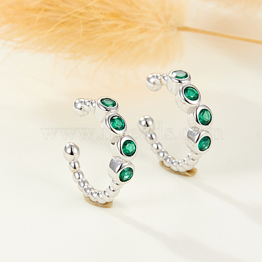 Anti-Tarnish Rhodium Plated 925 Sterling Silver Micro Pave Green Cubic Zirconia Cuff Earrings(UY3842-1)-2