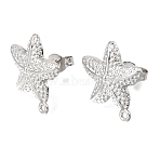 304 Stainless Steel Stud Earring Findings, Starfish, with Loop, Stainless Steel Color, 17.5x16.5mm, Hole: 1mm, Pin: 0.7x10mm(STAS-D391-03C-P)