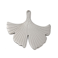 304 Stainless Steel Pendants, Ginkgo Leaf Charm, Stainless Steel Color, 22x24x1mm, Hole: 1.2mm(STAS-D018-03P)