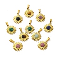 Gemstone Faceted Sun Pendants, Golden Tone 304 Stainless Steel Charms, 18x15.5x4.5mm, Hole: 6x3mm(STAS-P361-03G)
