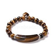 Natural Tiger Eye Beads Charm Bracelets, Heart, 2-1/4 inch(56mm)(BJEW-K164-B06)