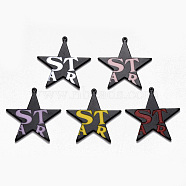 Spray Painted Cellulose Acetate(Resin) Pendants, Star with Word Star, Mixed Color, 39x38.5x2mm, Hole: 1.5mm(KY-R018-03)