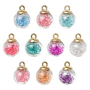 10Pcs Glass Ball Pendants, with Rhinestone Inside & Golden CCB Plastic Pendant Bails, Round, Mixed Color, 21.5x16mm, Hole: 2mm(GLAA-YW0001-79)
