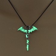 Luminous Alloy Pendants, Necklace, Halloween, Dragon/Skull/Horse/Gun, Yellow Green, 17.72 inch(45cm)(PW-WG96247-21)