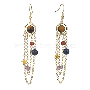 Natural Gemstone Dangle Earrings, with Brass Beads and Brass Real 18K Gold Plated Cable Chains, Soldered, Round, 81.5x13mm(EJEW-TA00257)