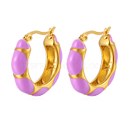 304 Stainless Steel Enamel Hoop Earrings for Women, Ring, Real 18K Gold Plated, 26x7mm(AU7915-1)