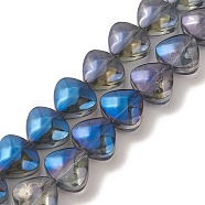 Transparent Electroplate Glass Bead Strands, Rainbow Plated, Heart, Dark Gray, 12x13x7mm, Hole: 1mm, about 55pcs/strand, 25.51''(64.8cm)(EGLA-P050-FR05)