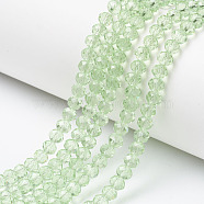 Glass Beads Strands, Faceted, Rondelle, Pale Green, 8x6mm, Hole: 1mm, about 63~65pcs/strand, 39~40cm(EGLA-A034-T8mm-D09)