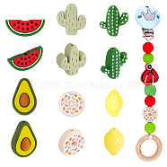 12Pcs 6 Style Food Grade Eco-Friendly Silicone Beads, Chewing Beads For Teethers, DIY Nursing Necklaces Making, Cactus & Watermelon & Lemon & Avocado & Donut, Mixed Color, 13~27x17.5~30x8~16.5mm, Hole: 2~2.3mm, 2pcs/style(SIL-CA0001-32)