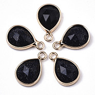 Synthetic Blue Goldstone Charms, with Light Gold Plated Brass Edge and Loop, Teardrop, Faceted, 14x9x4.5mm, Hole: 1.5mm(G-N326-50G)