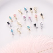 Chinese lute Shape Brass Micro Pave Clear Cubic Zirconia Nail Gems Set, with Glass, FlatBack Nail Art Studs, for Nail Art Craft, Mixed Color, Mixed Color, 10.5x4x3mm(MRMJ-T015-40-M)