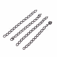 304 Stainless Steel Chain Extender, Dapped Curb Chain, Electrophoresis Black, 45~52mm, Link: 4.5x2.5x0.5mm(STAS-I147-01B)