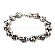 304 Stainless Steel Skull Link Chain Bracelets, Antique Silver, 8-3/8 inch(21.4cm)(BJEW-E094-09AS)
