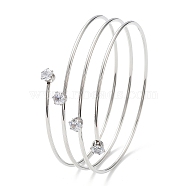 304 Stainless Steel Triple Loops Wire Wrap Bangle, Clear Cubic Zirconia Cuff Bangle, Stainless Steel Color, Inner Diameter: 2-3/8 inch(6.1cm)(BJEW-K227-02P)