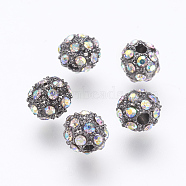 Alloy Grade A Rhinestone Beads, Round, Gunmetal, Crystal AB, 6mm, Hole: 1mm(RB-E510-01B)