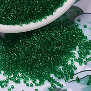 MIYUKI Delica Beads, Cylinder, Japanese Seed Beads, 11/0, (DB0705) Transparent Green, 1.3x1.6mm, Hole: 0.8mm, about 10000pcs/bag, 50g/bag(SEED-X0054-DB0705)