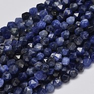 Faceted Natural Sodalite Beads Strands, Star Cut Round Beads, 6x5mm, Hole: 1mm, about 67pcs/strand, 15.7 inch(G-K066-02-6mm)