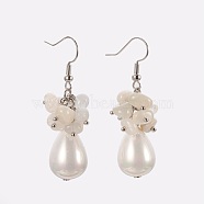 Natural White Moonstone Dangle Earrings, with Teardrop Shell Pearl Bead, Brass Ball Head pins, 304 Stainless Steel Jump Rings and Brass Earring Hooks, 49~51mm(EJEW-JE02823-04)
