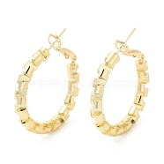 Punk Style Brass Hoop Earrings, Textured Ring, for Men Women, Real 16K Gold Plated, 33x30x4mm(EJEW-A102-04G)