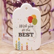 Paper Gift Tags, Hange Tags, For Arts and Crafts, Birthday Theme, Rectangle with Word Wish You all the Best, White, 50x30x0.4mm, Hole: 3mm(CDIS-P001-F01-A)
