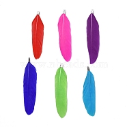 Goose Feather Pendants, Big Pendants, with Iron Findings, Platinum, Dyed, Mixed Color, 72~82x12~19mm, Hole: 1.5mm(FIND-Q055-P)