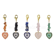 Heart Alloy Enamel Pendant Decoration, with Natural & Synthetic Gemstone and Alloy Clasp, Mixed Color, 66~67mm(HJEW-JM01462)